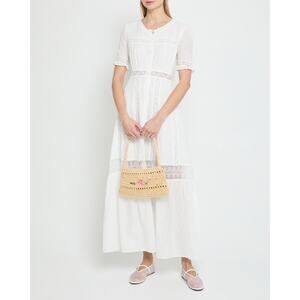Kourt Women's Emi Lined Cotton Maxi Dress Short Sleeve White Size 4 NWT